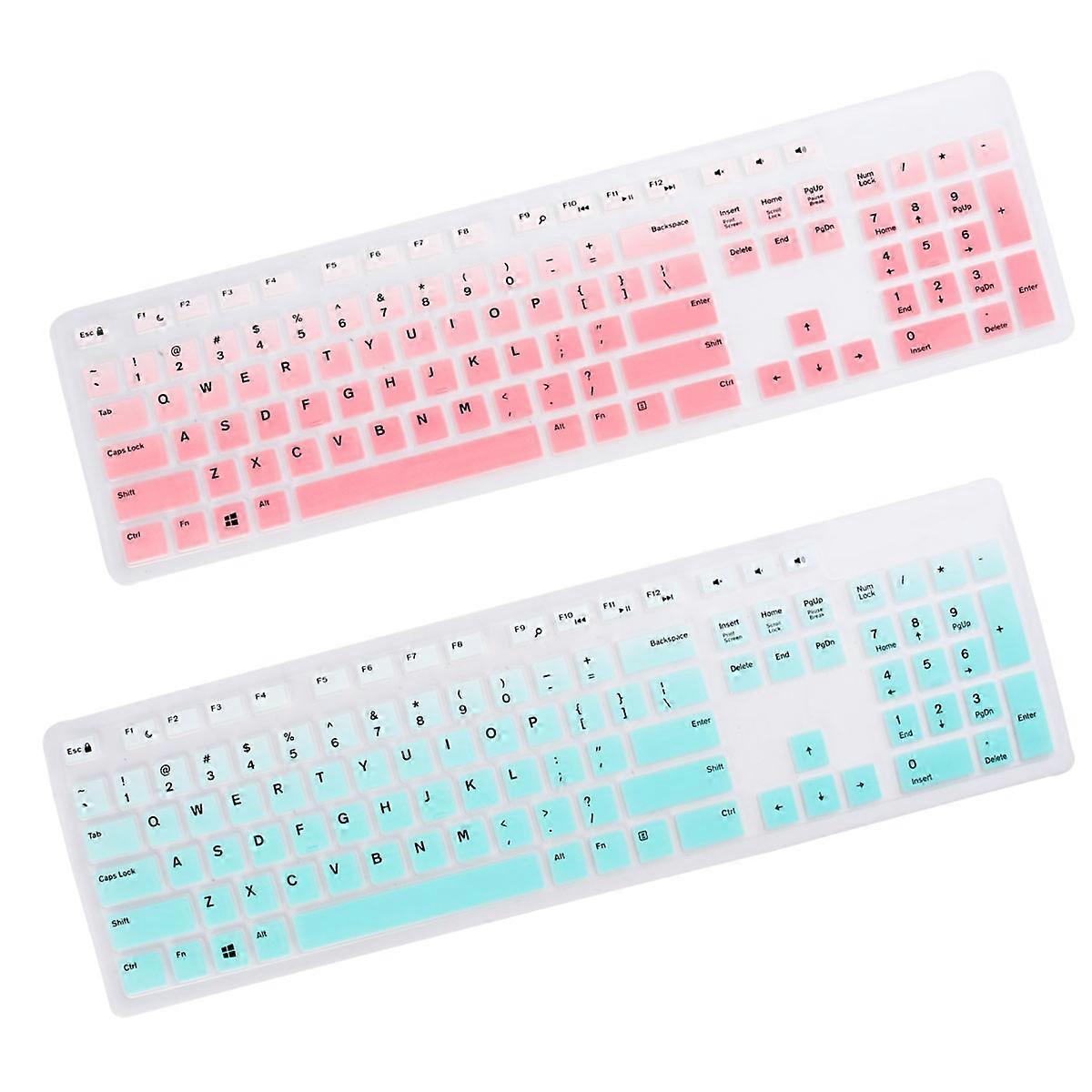 Dustproof Keyboard Silicone Protective Cover Daily Use Office Work 2Pcs Gradient Pink Gradient Mint