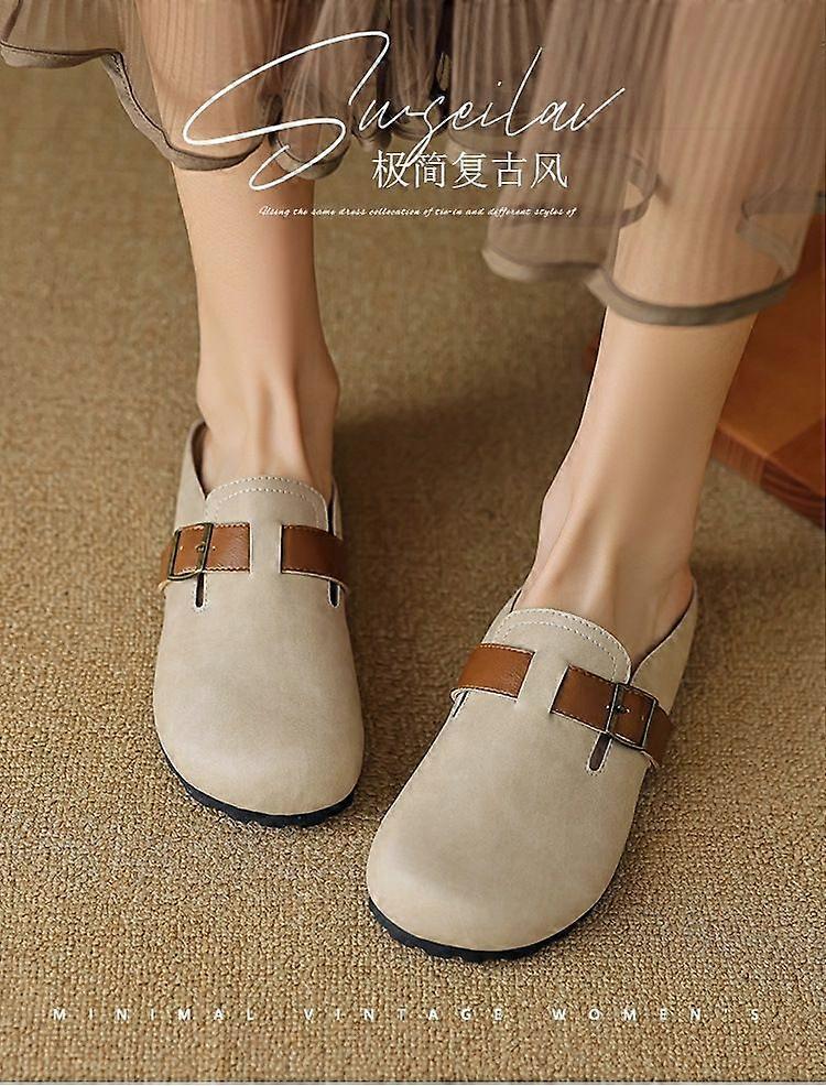 Birkenstock Women's Spring And Summer Boken Closed Toe Half Slippers Slip-On Lazy Casual Shoes