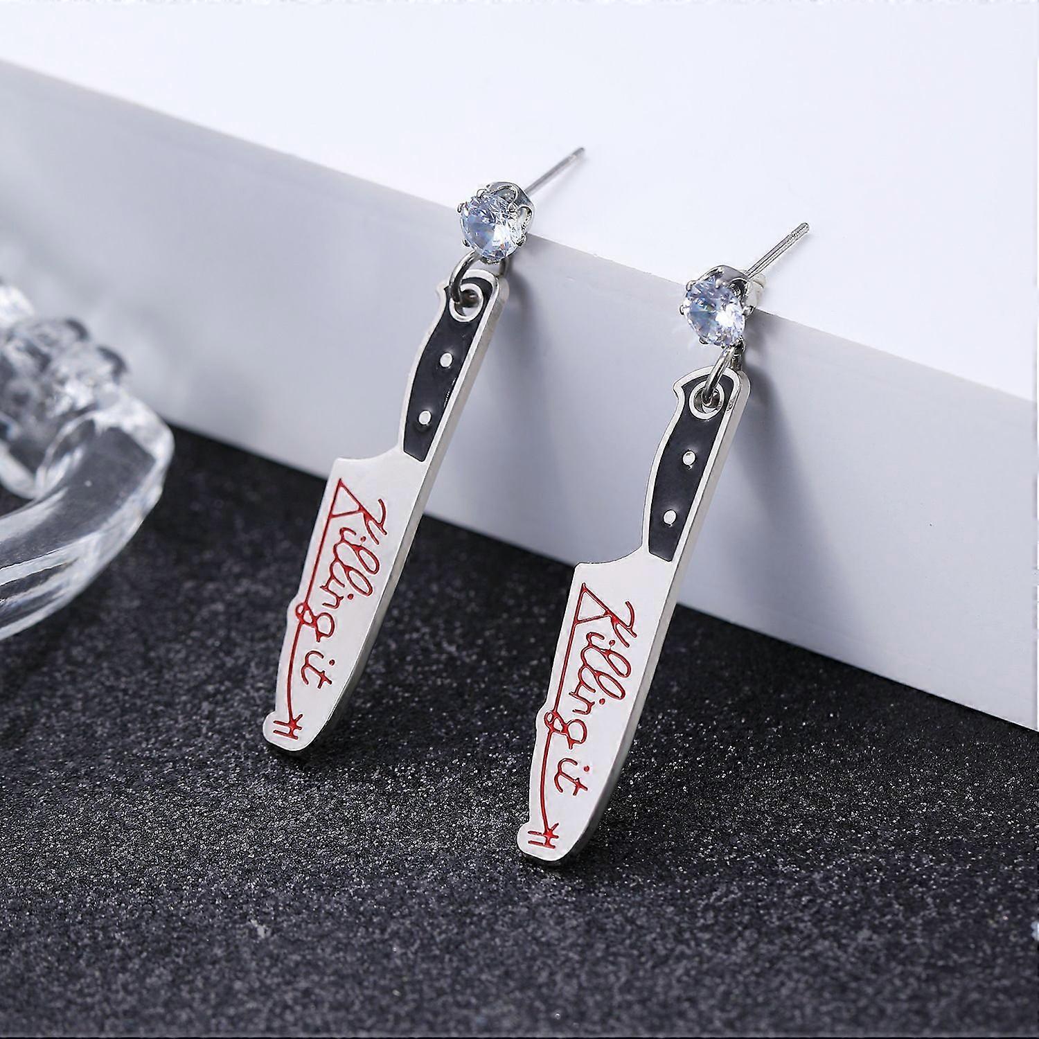 Gothic Dagger Earrings Punk Rose Thorn Rivet Chain