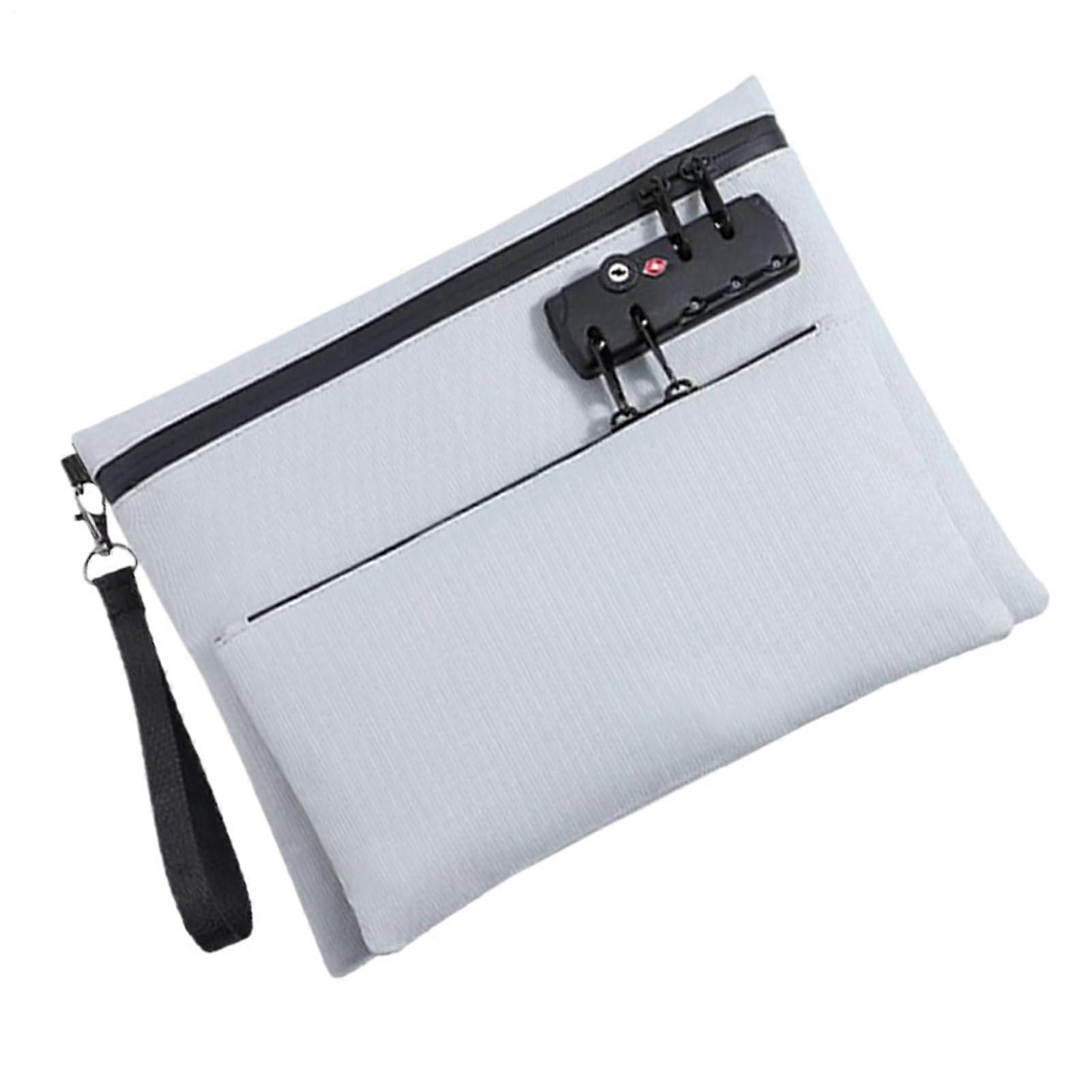 带锁的拉链钱包，拉链袋时尚双层安全钱包，适用于现金、银行、男士、女士、公证用品和安全灰色