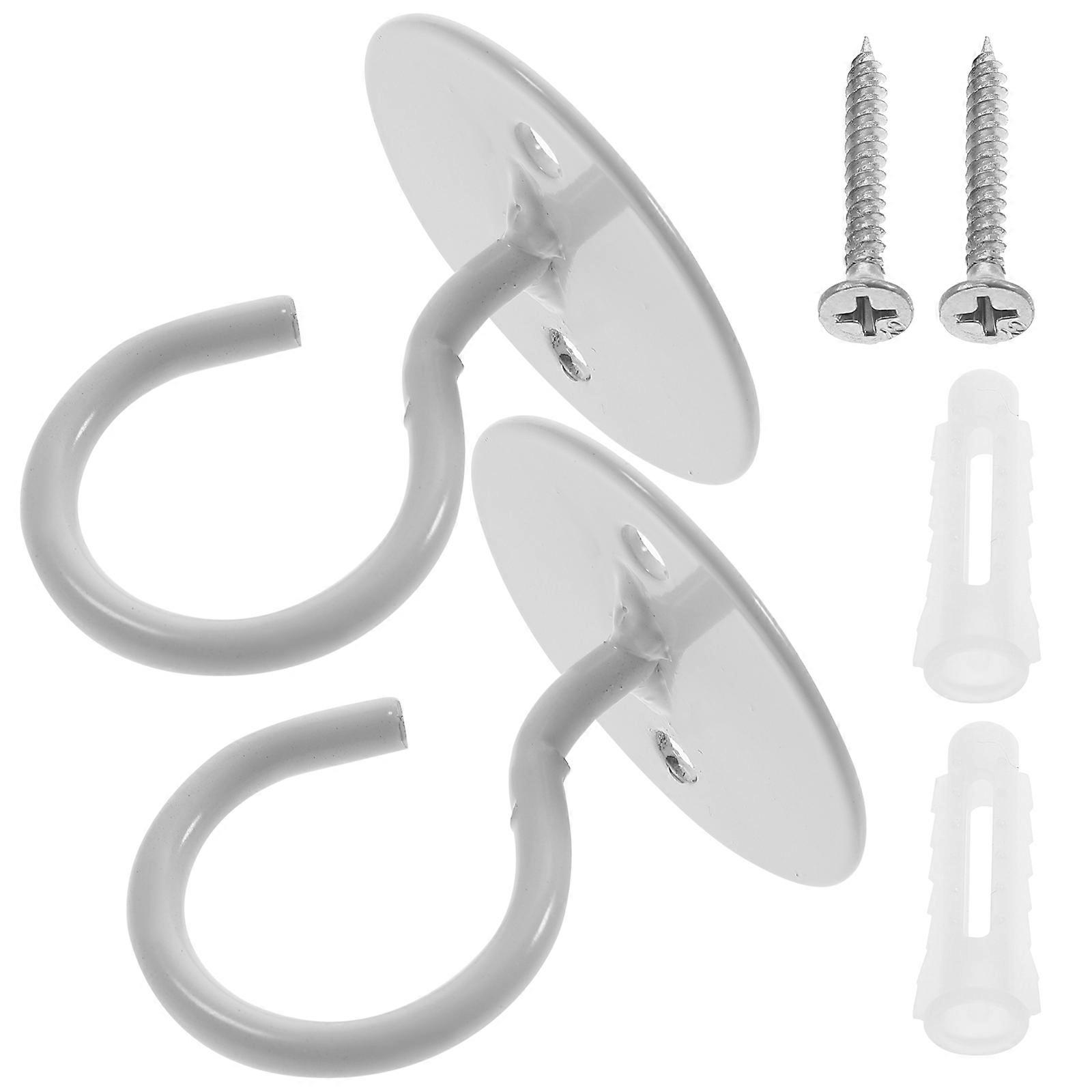 Ceiling Hanger Hook Heavy Duty Rust-Proof Square Base For Light Fixtures White 2Pcs