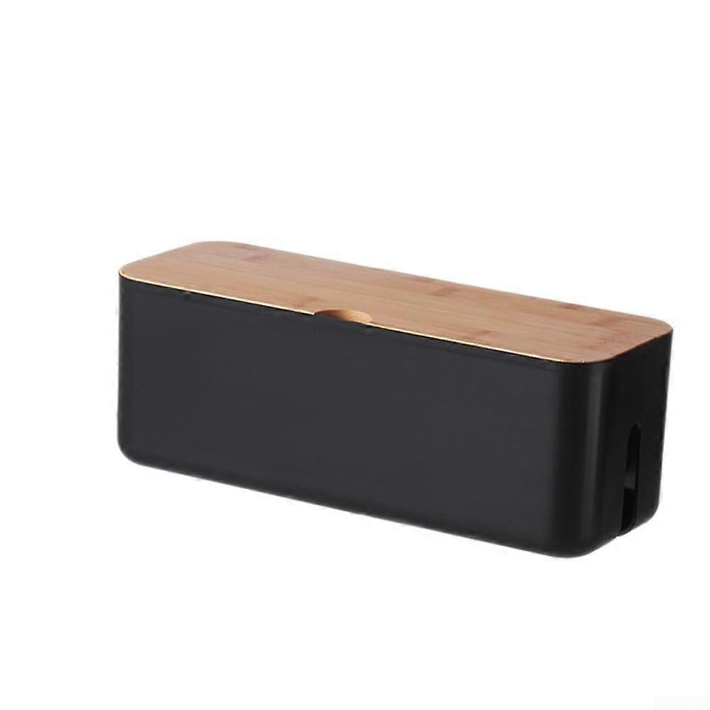 Junction box with wooden cover for efficient cable management in any environment (black)