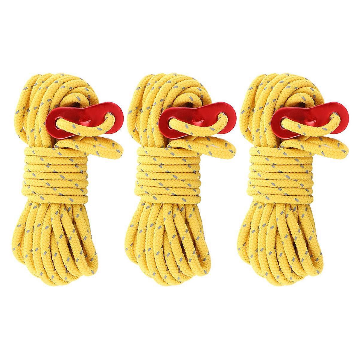 Camping Reflective Rope Made of Polyester for Outdoor Camping with Strong Pulling Force and Reusable 3pcs Yellow