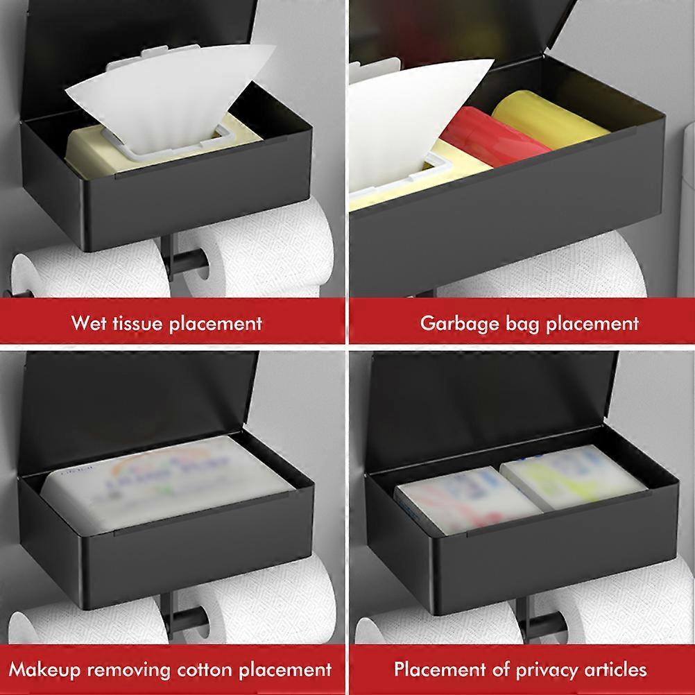 ウェットワイプボックス付きトイレットペーパーホルダー壁掛けステンレススチールペーパーホルダーバスルームトイレ用トイレットロールホルダー