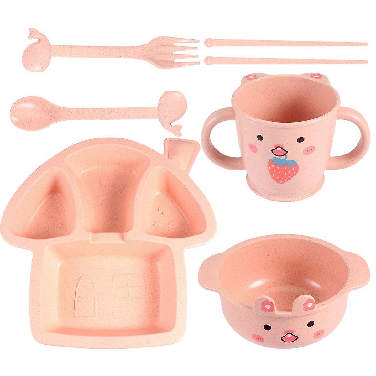 Toddler Utensils Child Compartment Dinner Plate Set For Mealtime Pink 25X24X3.5CM Food Separation 1Set