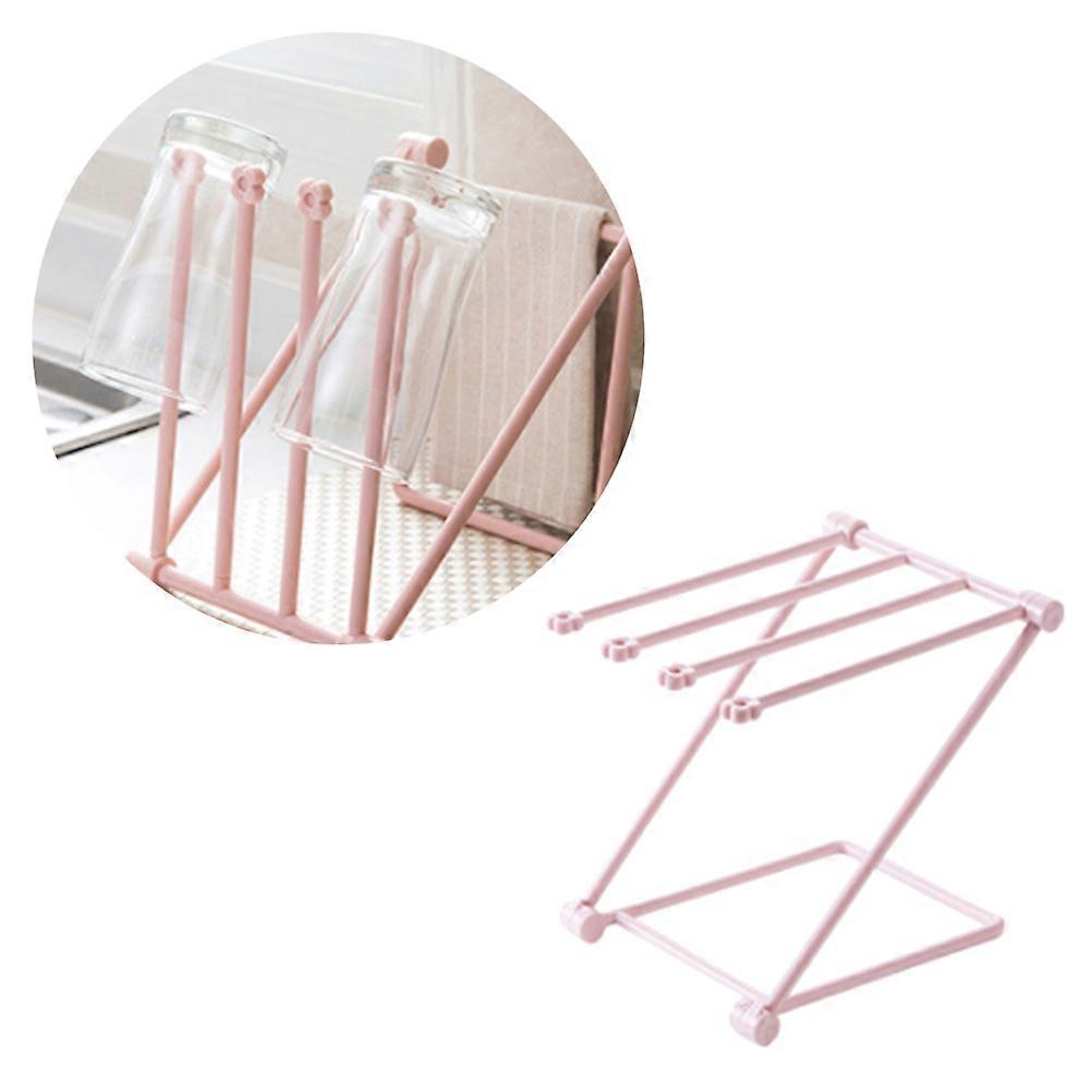 Pink Foldable Vertical Towel Rack for Kitchen Bathroom with Lightweight Plastic Material and Four Rods 12.5x7.9x19.7in