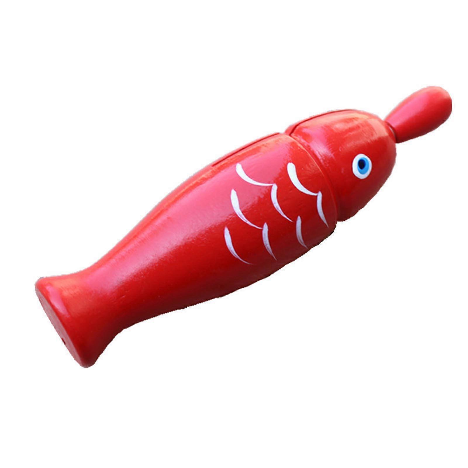 Fish Shaped Guiro Instrument Wooden Frog Rasp Musical Percussion Toy for Kindergarten Home Red