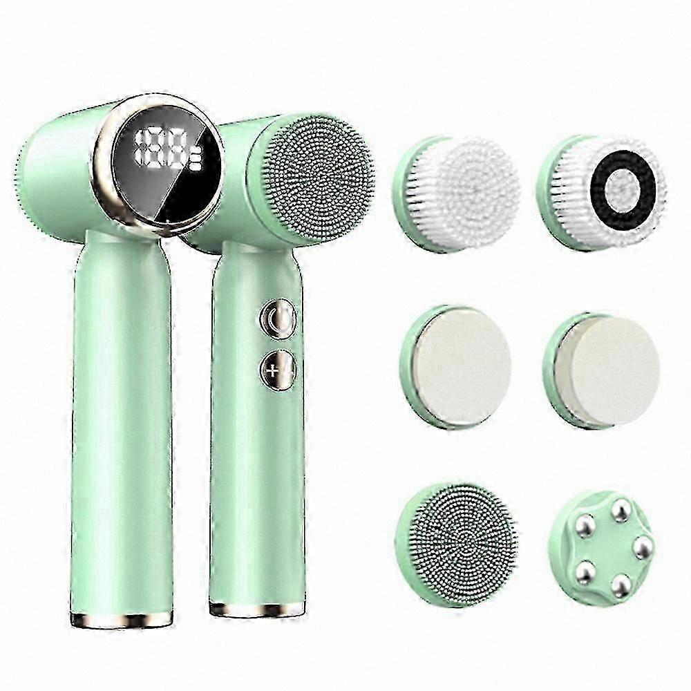 6-in-1 Facial Cleansing Device with LED Screen, Pore Cleaner and Blackhead Removal Tool, Green
