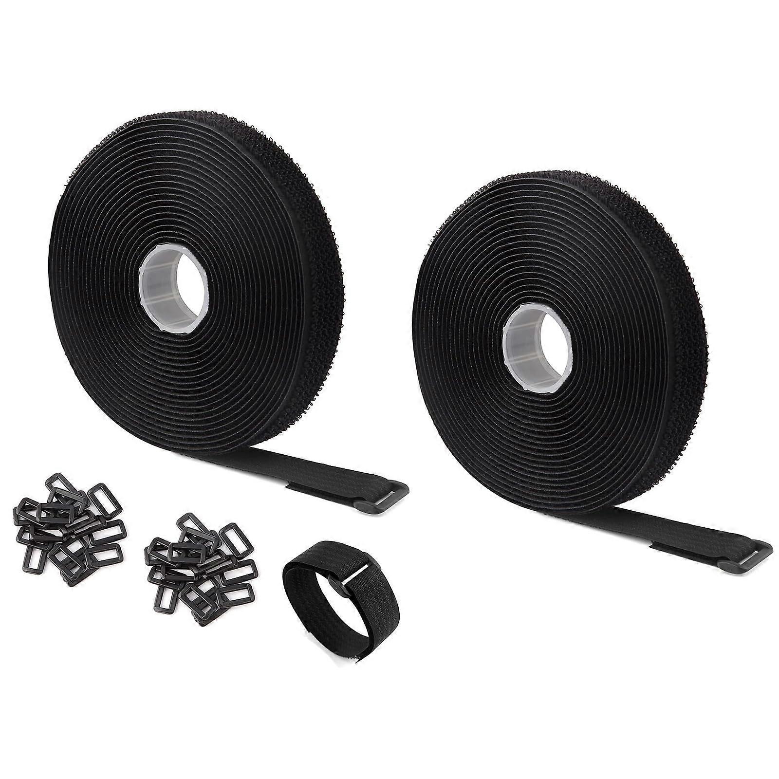 2 cm/2.5 cm x 5 m Hook and Loop Fastening Straps with 50 Buckles, Easy to Use, Cutting Length, Adjustable, Reusable Cable Ties, Cable Management