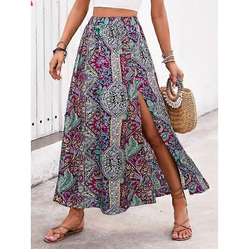 Women's Summer Printed Split Casual A-line Half-body Skirt