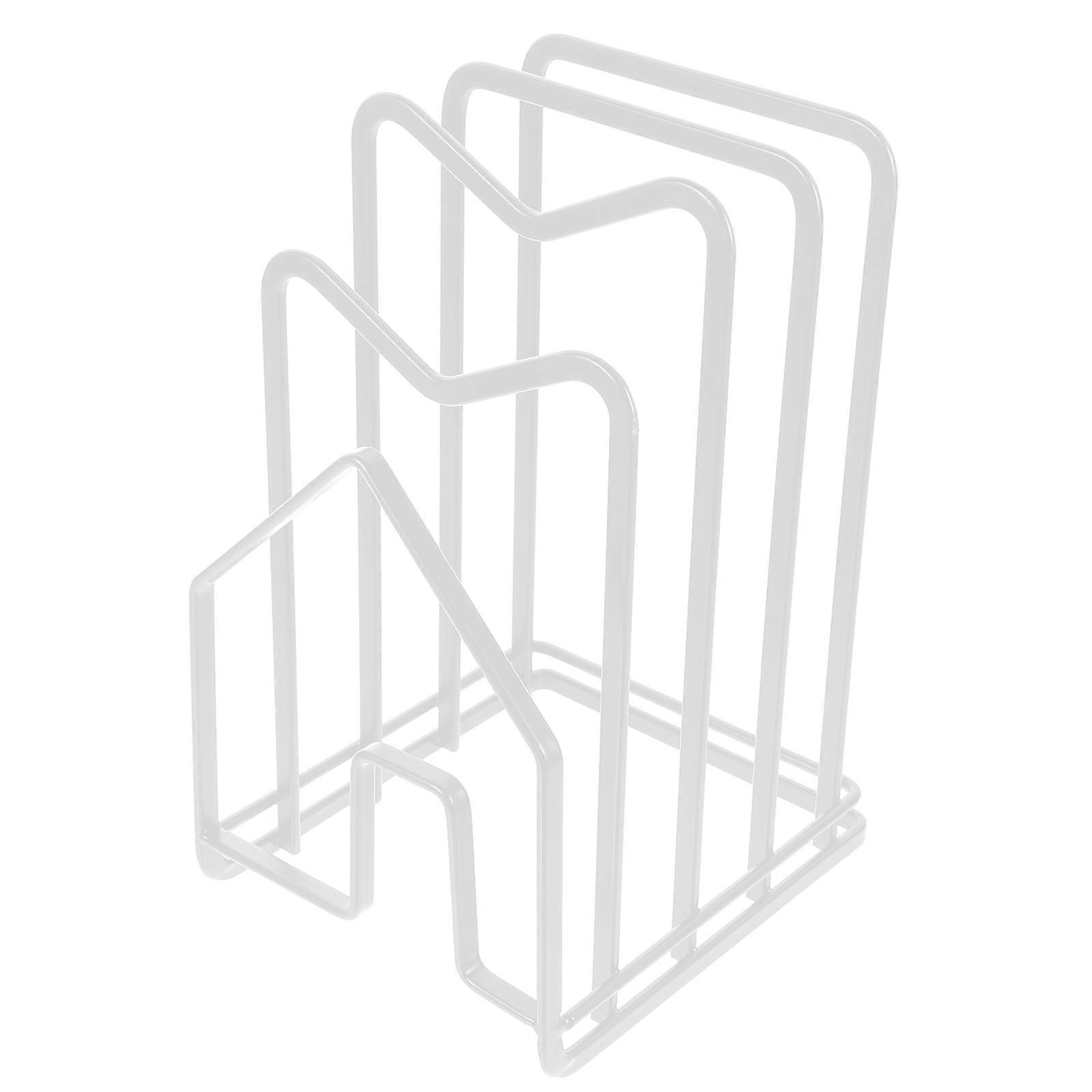 White Iron Pot Lid Organizer Kitchen Storage Rack for Cutting Boards and Utensils 14.5 x 5.5 x 5.5 Inches