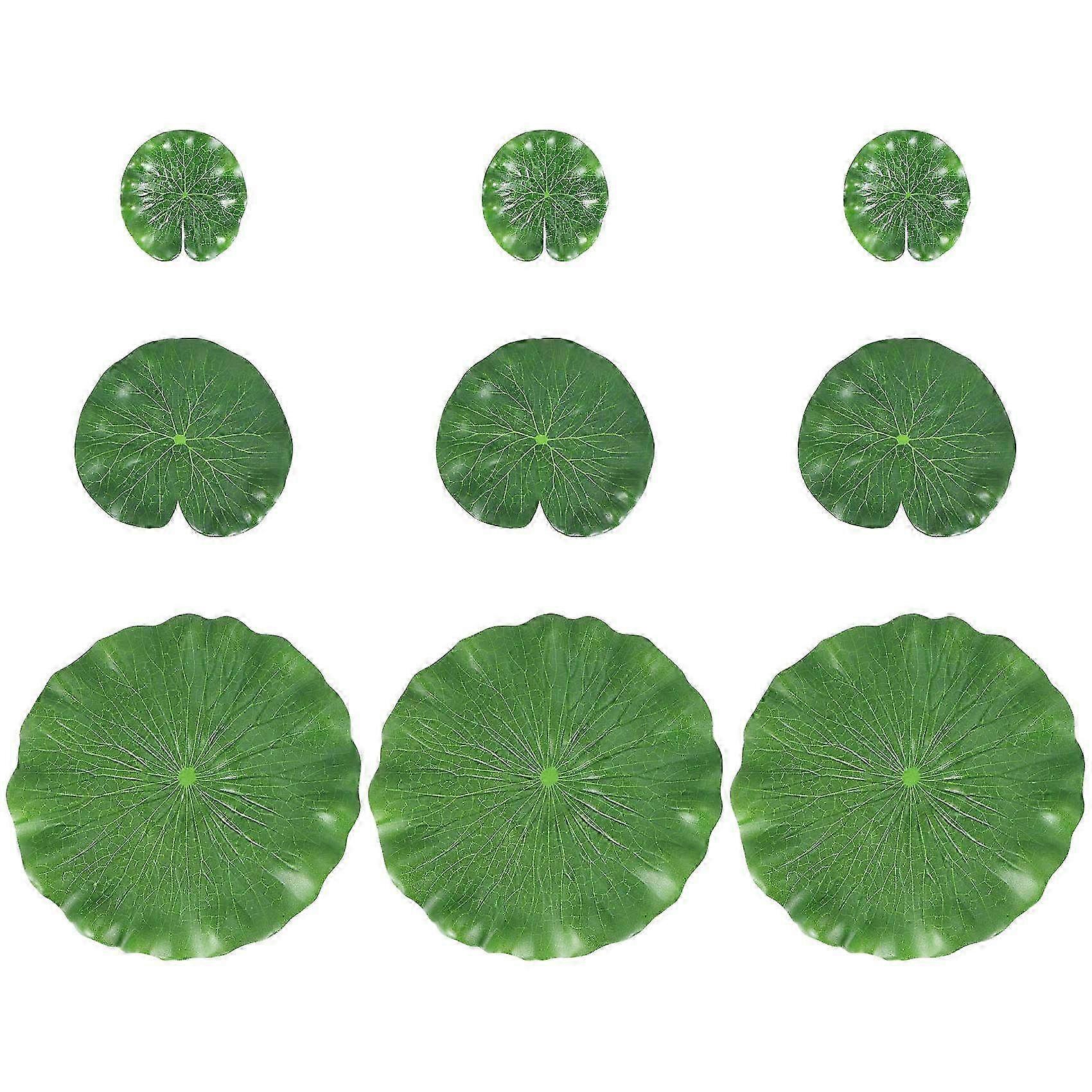 Pack of 9 Artificial Floating Foam Lotus Leaves & Water Lily Pads - Decorative Green Pond Accessories for Home & Garden