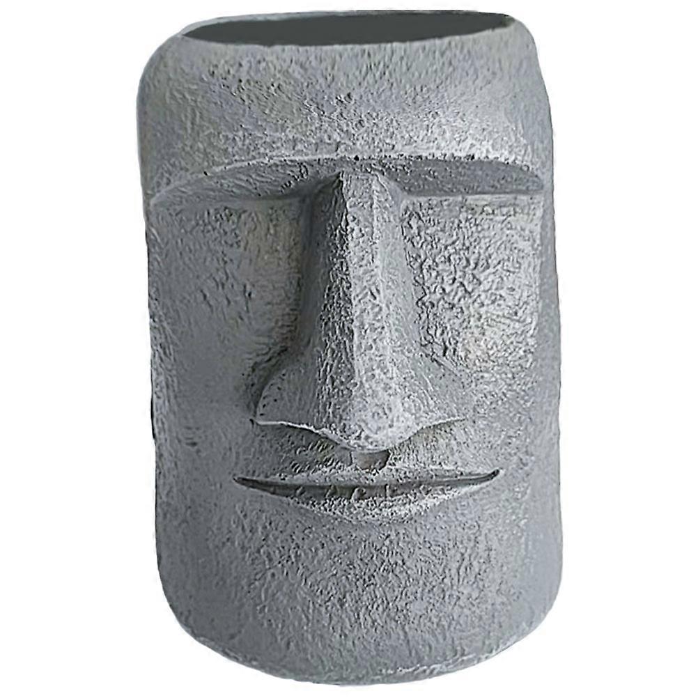 ダークグレー樹脂モアイプランターホームオフィス収納用ユニークな彫刻装飾花4.5インチ