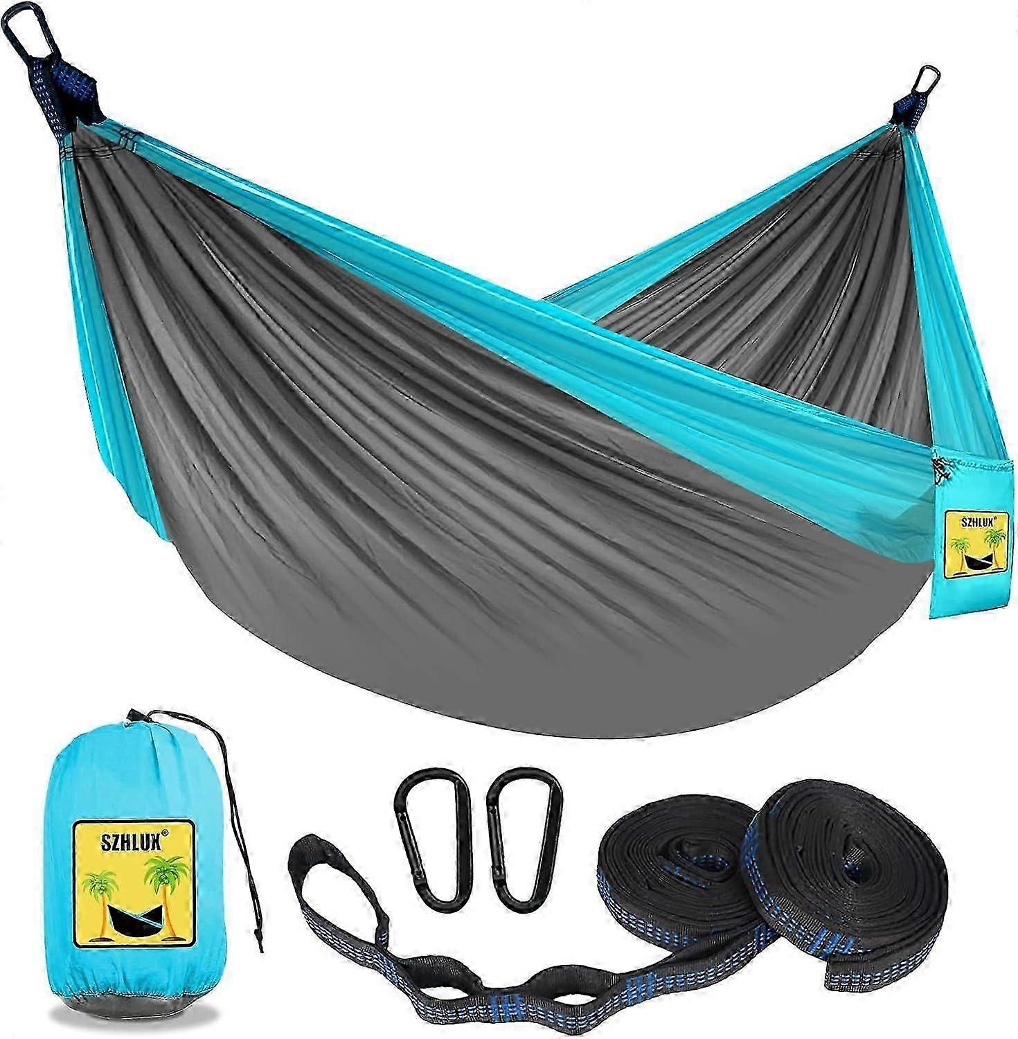 Camping Hammock Double and Single Portable Hammock with 2 Tree Straps and Attached Carrying Bag, Great for Outdoors, Indoors, Beaches, Camping, Light