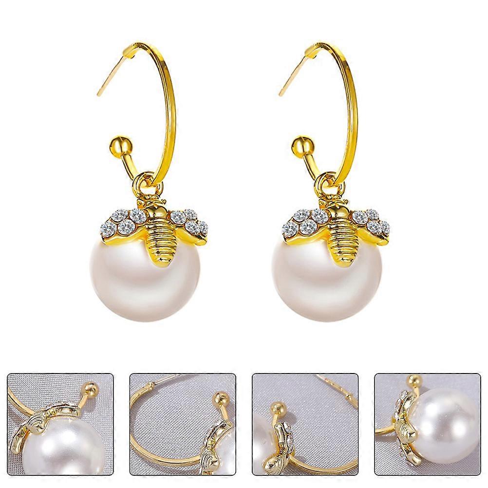 Golden Pearl Bee Shaped Earrings for Women 1Pair Alloy Chic Ear Accessories