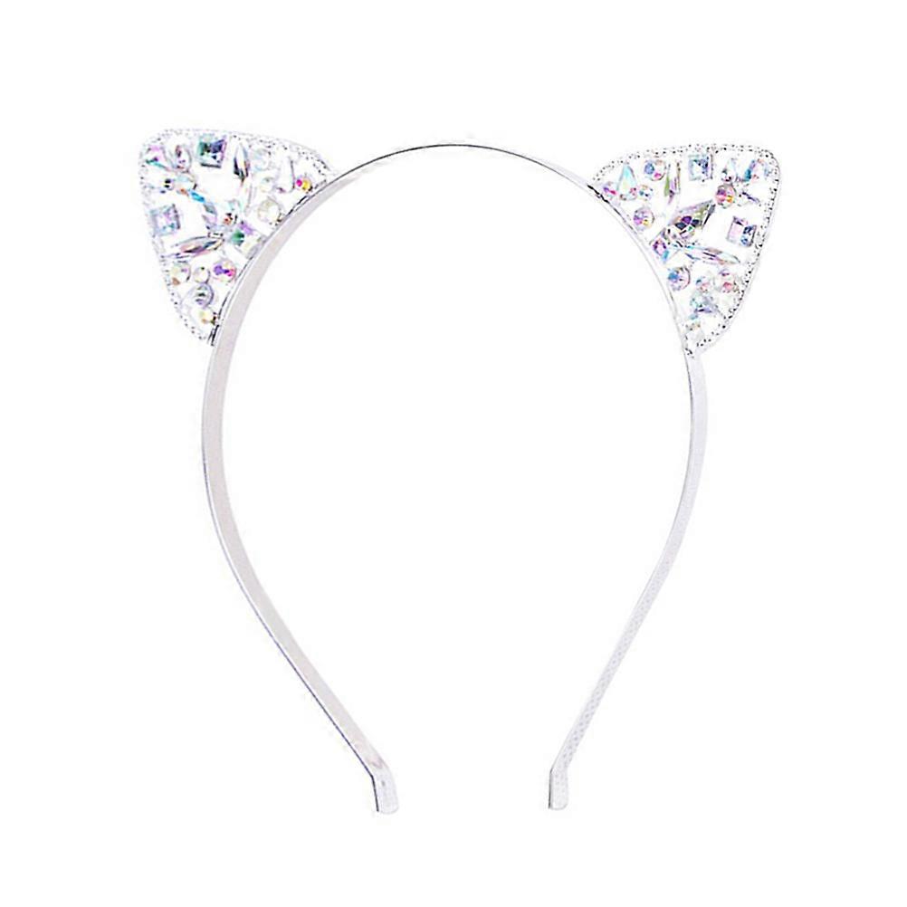 Shiny Rhinestone Cat Ear Headband 1 Set Adorable Accessory For Parties And Events White