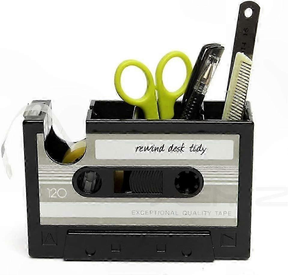 Retro Cassette Tape Style Desk Organizer, Pencil Holder and Pen Case, Creative Vase for Brush or Stationery Storage, Office Tidy Solution