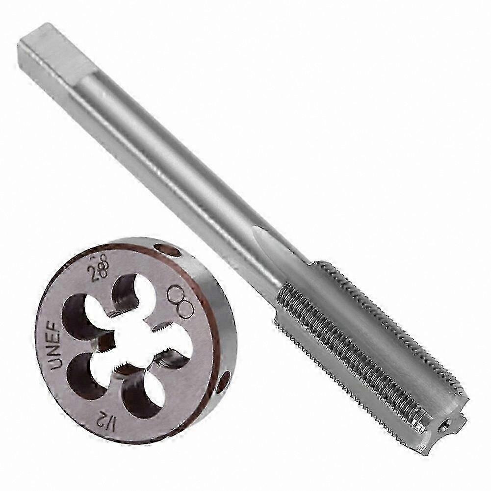 1/2-28 Tap and Die Set, 2 Pieces HSS Tool Kit, Right Hand Thread, Titanium Nitride Coated, UNEF TPI Standard Size for Rust-Free Use
