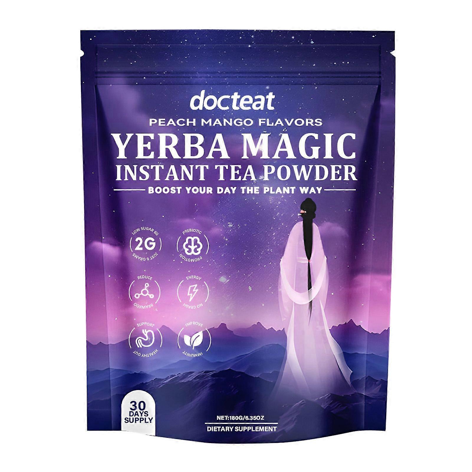 Yerba Mate Instant Tea Powder, Peach Mango Flavors, Natural Tea Mate with Prebiotics