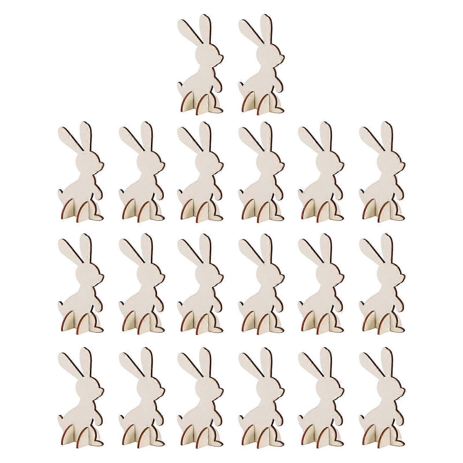Wood Easter Decorations 20Pcs Rabbit Shape DIY Toys Suitable For Easter Party Crafts In Beige Color