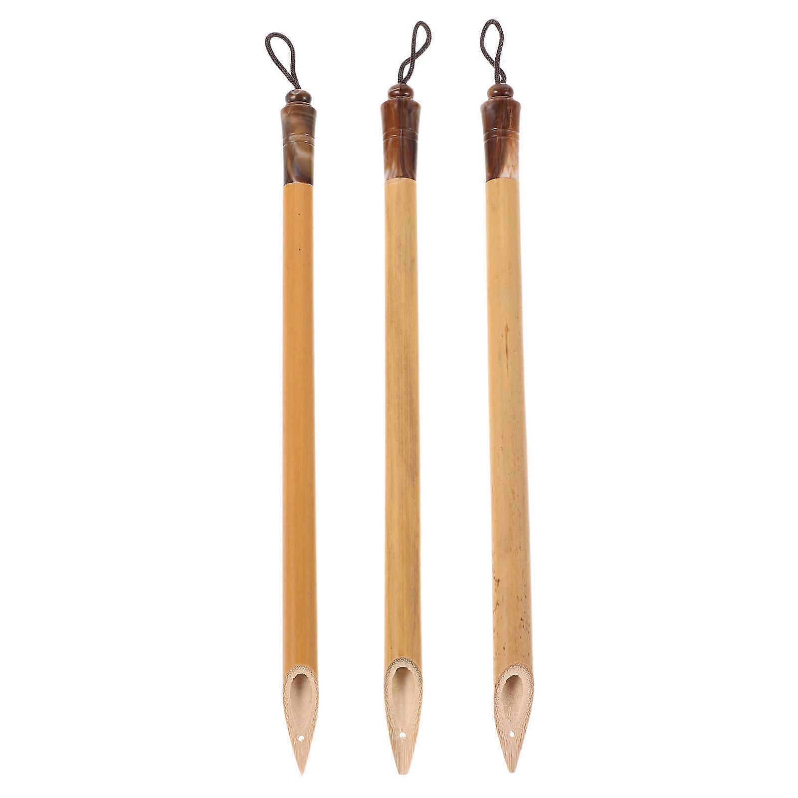 3Pcs Bamboo Pen Set For Artistic Sessions Featuring A Flat Tip Ideal For Traditional Calligraphy And Drawing Techniques