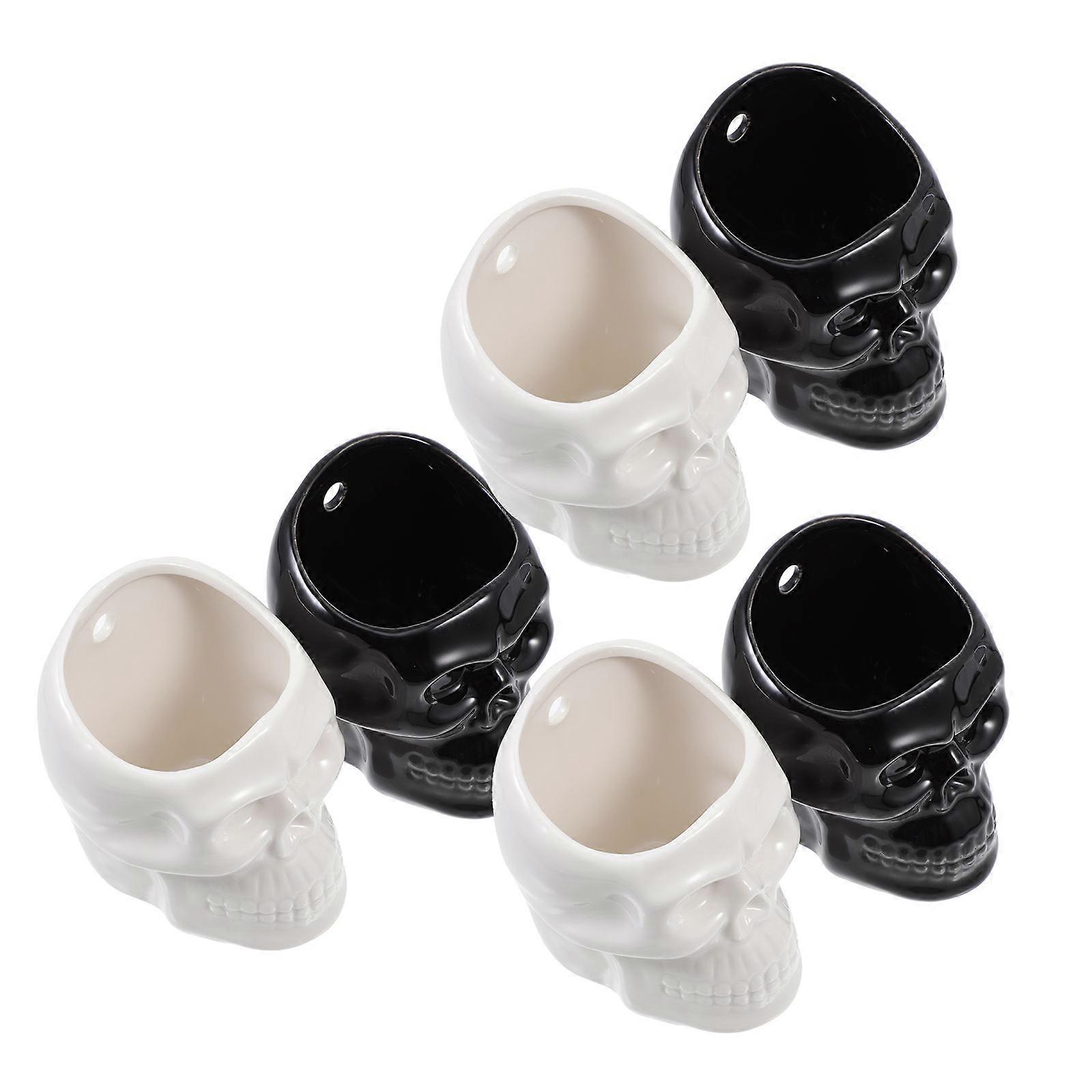 Ceramic Skull Flowerpot 6Pcs Wall Mount Planter Practical Decorative Option For Garden Use Stunning Skull Shape Design