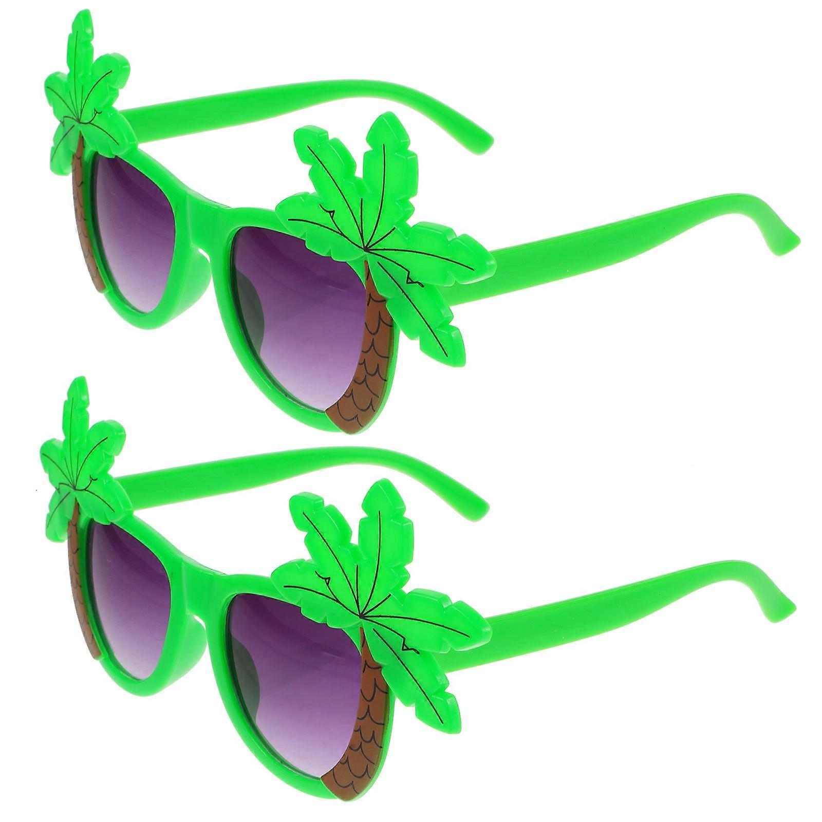 Hawaiian Themed Party Accessory 2Pcs Coconut Tree Design Party Sunglasses Multi Color ABS Suitable For Luau Party
