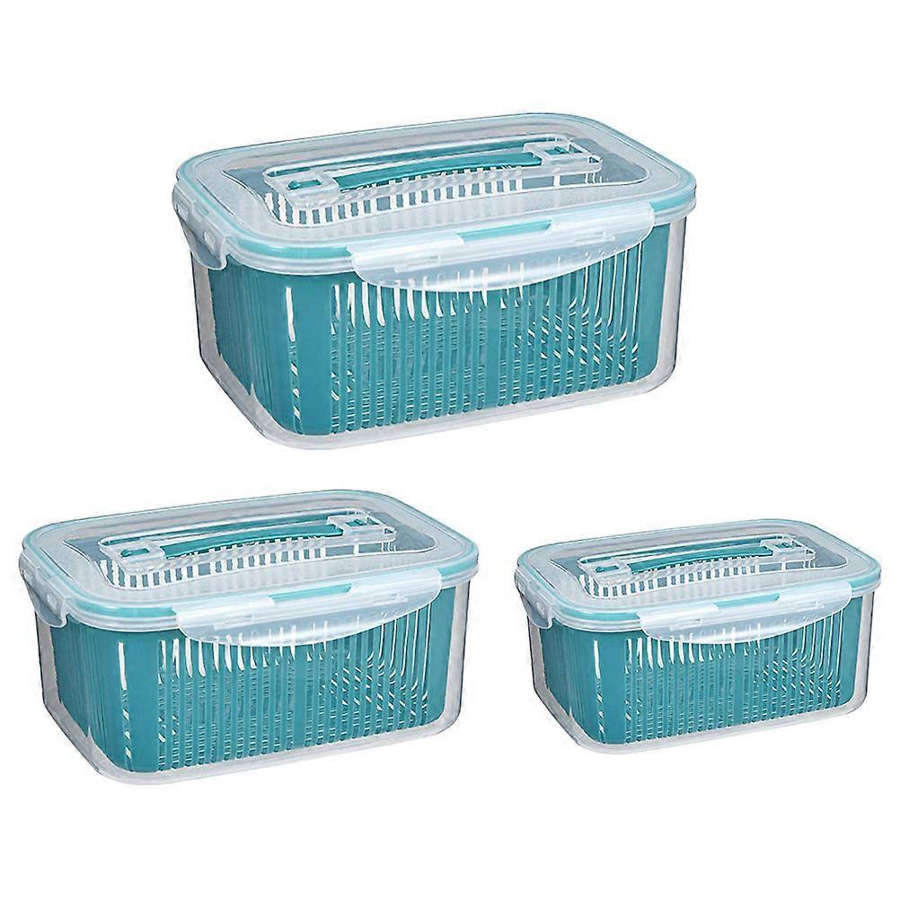 Multifunctional Drain Basket 3Pcs Food Containers For Homeowners With Double Layer Design Blue Color