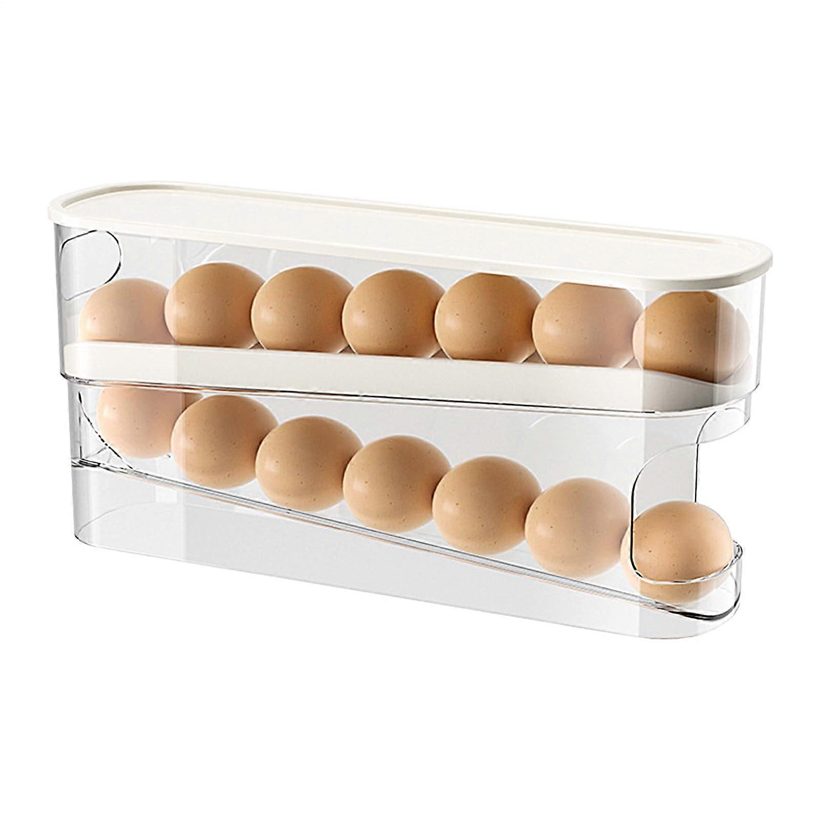 Doublelayer Egg Storage Box 1/2 Egg Dispenser for Refrigerator Automatic Roll Dispenser 2tier Roll Dispenser, Foodgrade Scroll Rack Holder