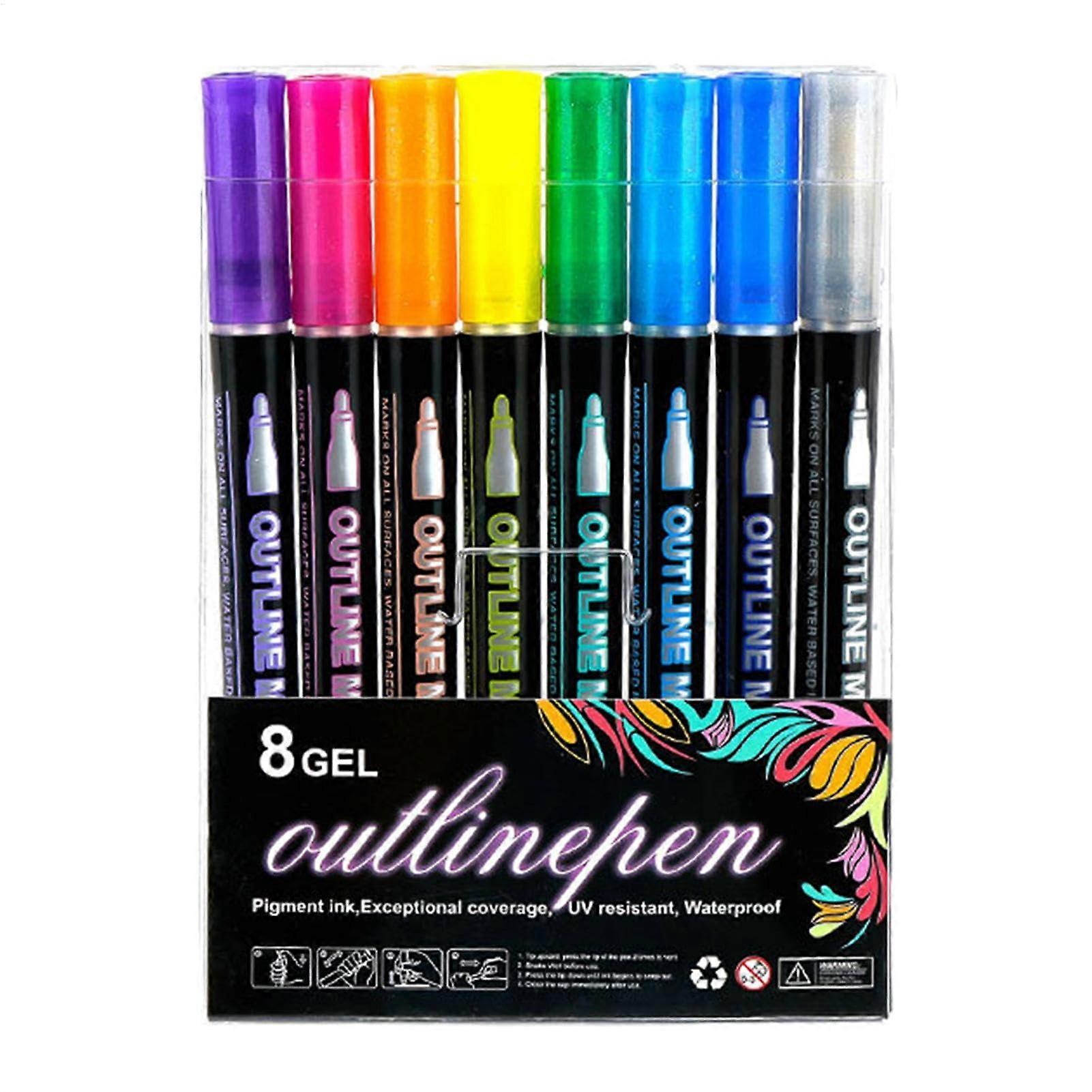 Luminous Contour Pens, 8 Colours Double Lines Outline Metallic Marker