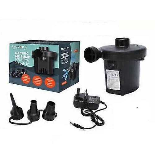 Electric Pump, 150W Power Air Pump for Air Bed Mattress Inflatables, AC 240V QuickFill Inflator with 3 Nozzles Black