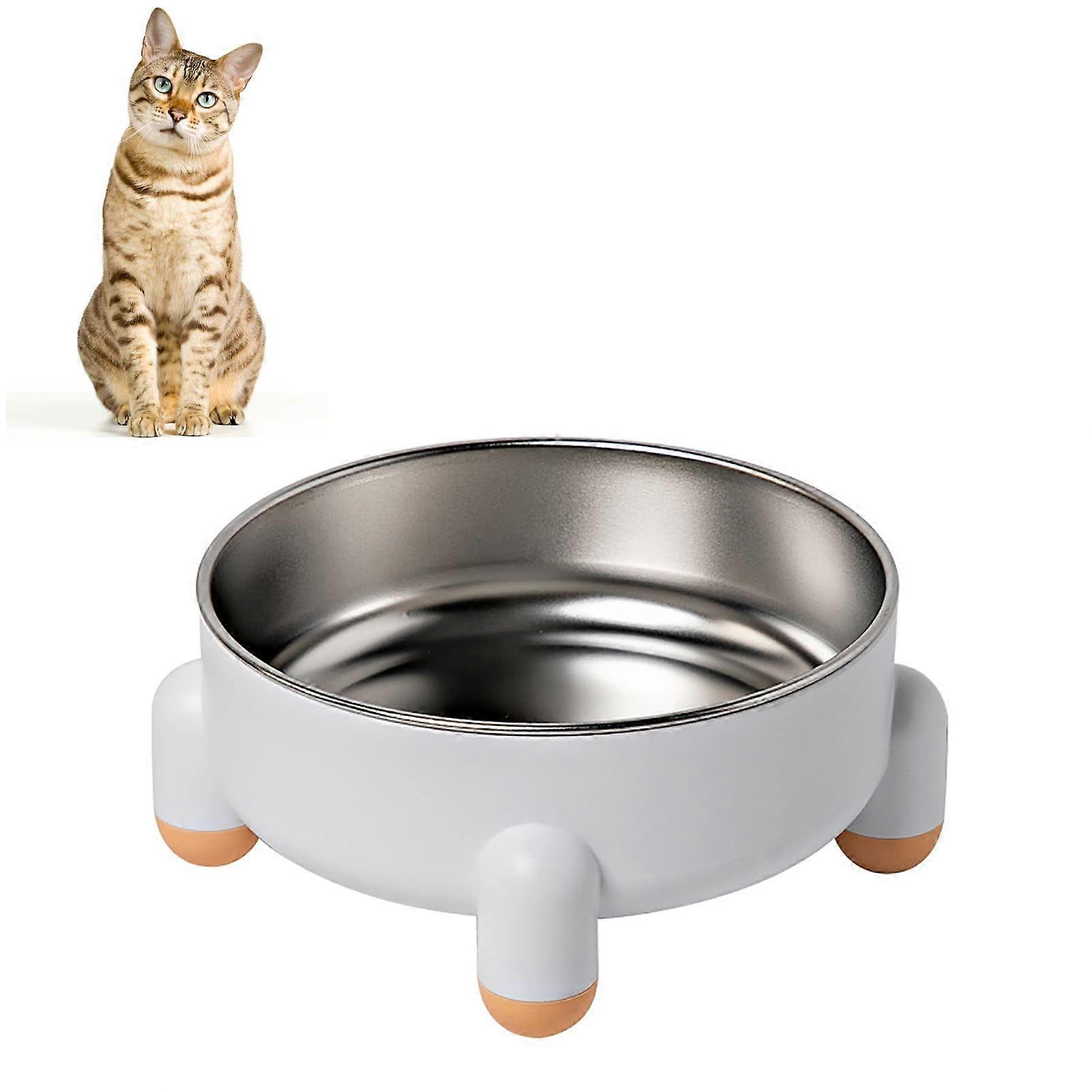 Cat Bowl Stainless Steel, Non-Slip Raised Cat Bowl With Removable 4-Legged Stand, Large Capacity Indoor White