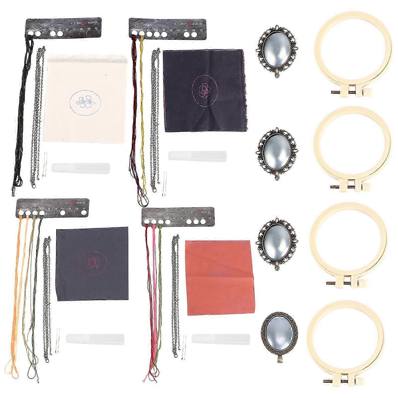 4 סטים תליון רקמה מעשי DIY תליון שרשרת פרחים ודשא