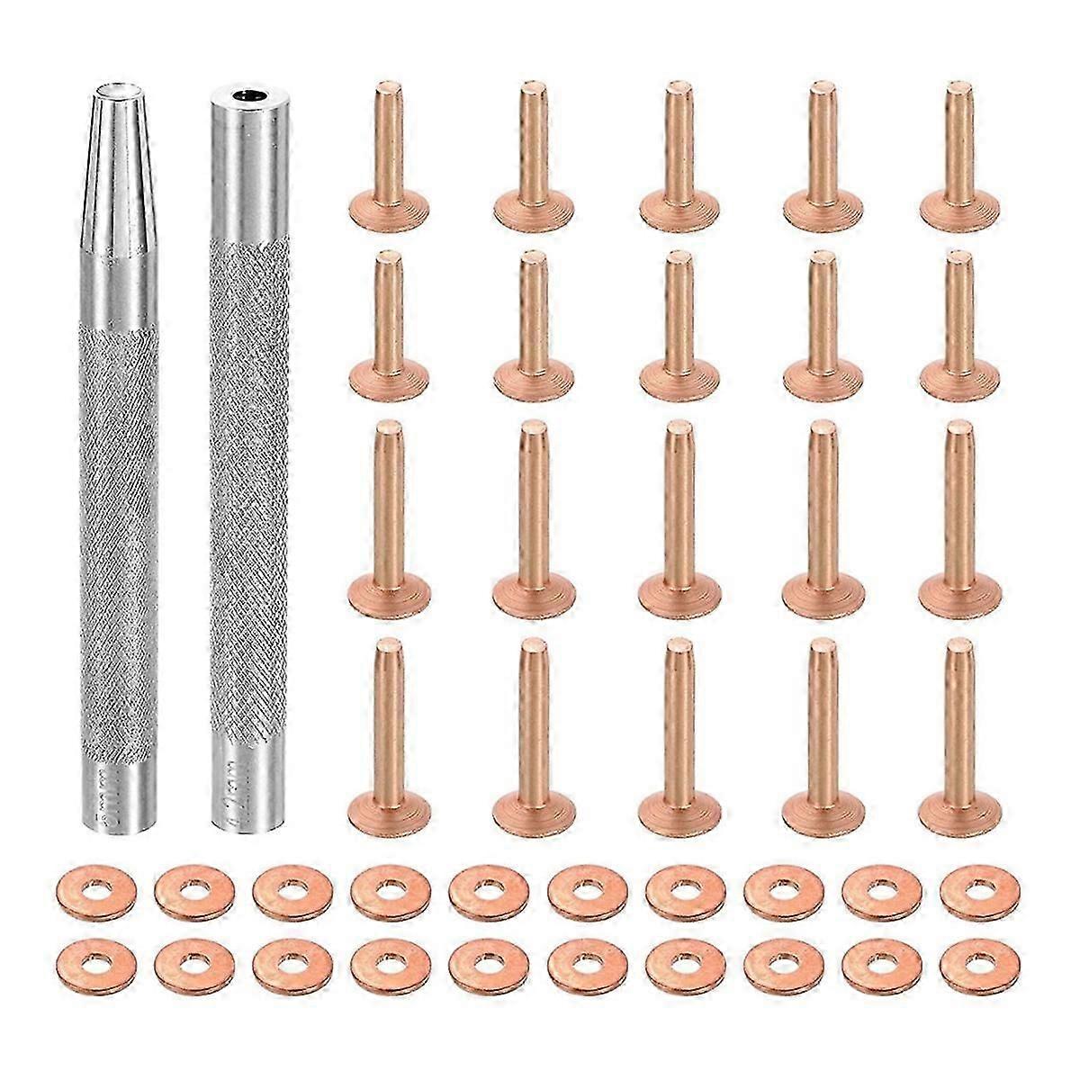 20Set Copper Rivets and Burrs, Solid Leather Copper Rivet Fastener with Punch Rivet Tool for Leather