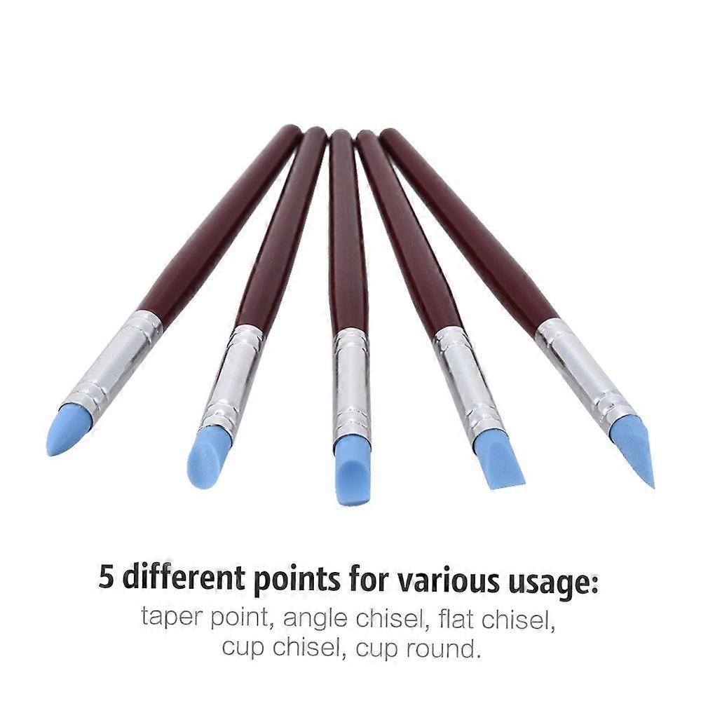 5pcs Rubber Tip Paint Brushes Clay Tools for Sculpture Pottery Color Shaping Blending Drawing Modeling Remove Fingerprints