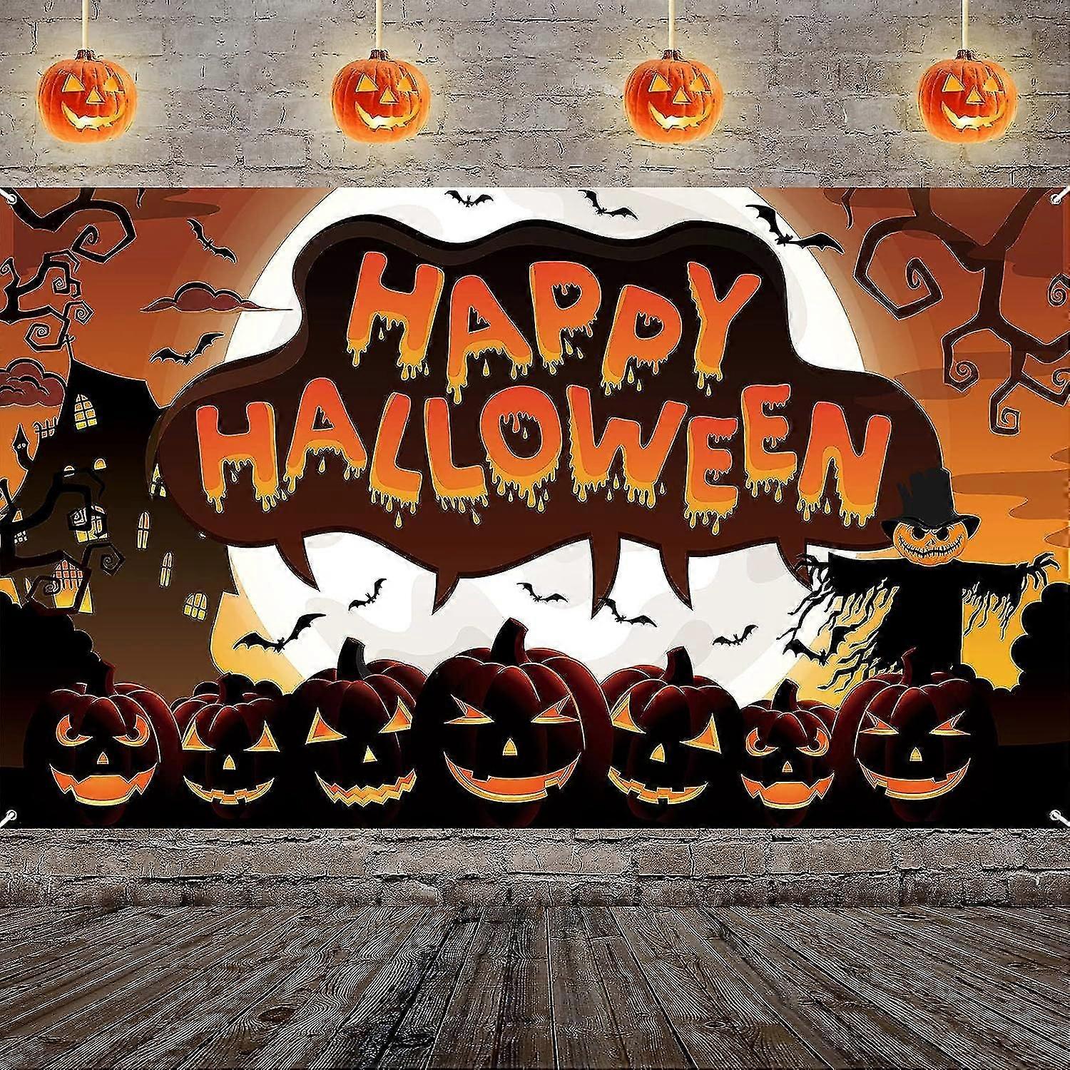 Large Fabric Halloween Party Backdrop - Orange Pumpkin Castle