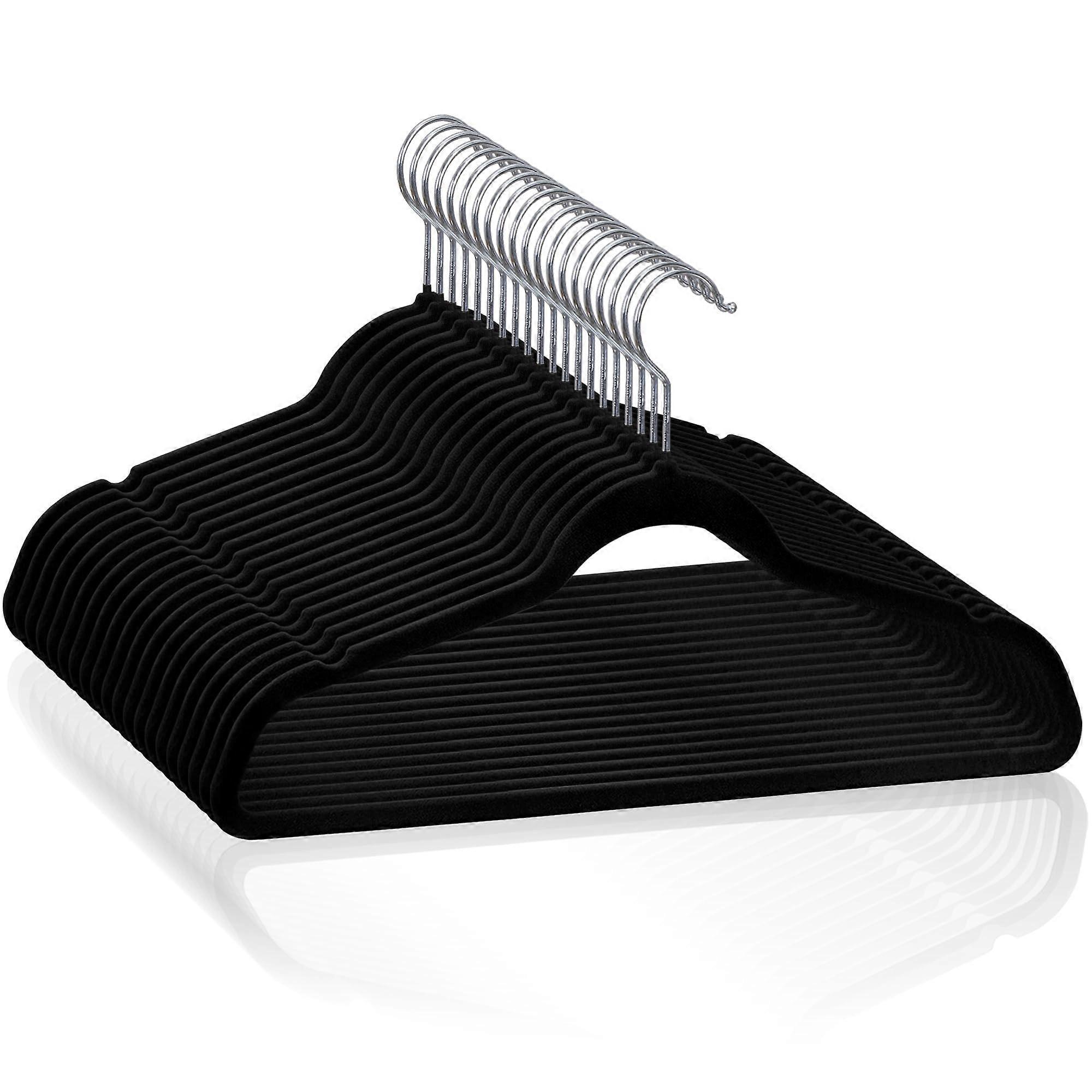 100 Pack Ultra Thin Velvet Hangers Black with 360 Degree Swivel Hook Flocked Surface for Clothes and Suits