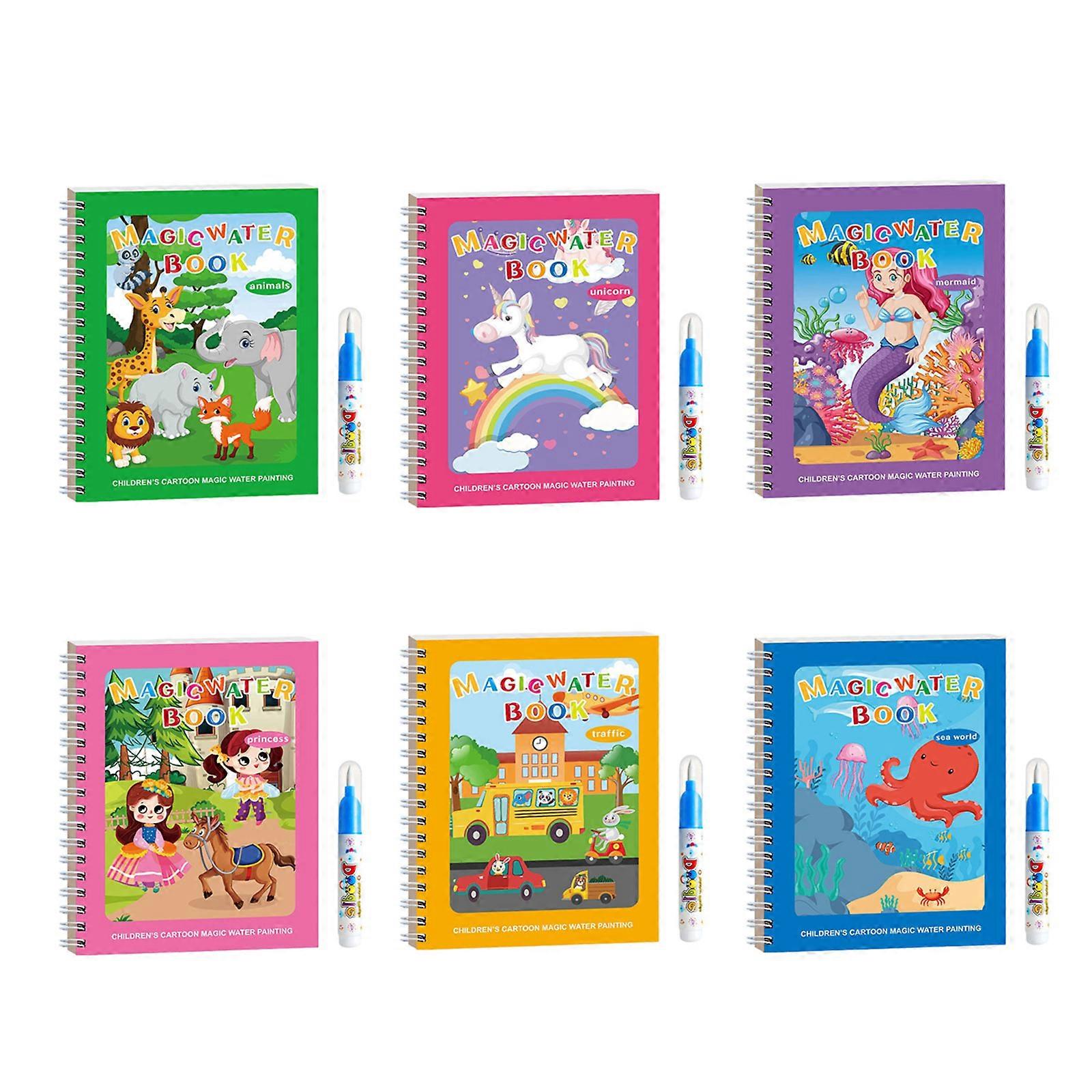 Recyclable Water Painting Book 6 Panes Mess Complimentary Art Activity Set For Children And Toddlers Multicolor