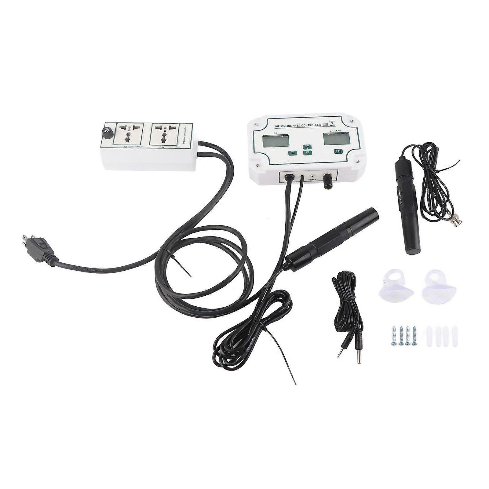 PH TEMP EC Online-Wasserqualitätsmonitor mit WIFI-Unterstützung für mehrere Sprachen, Wassertestmessgerät für Tuya-App-Steuerung, US-Stecker 110 V