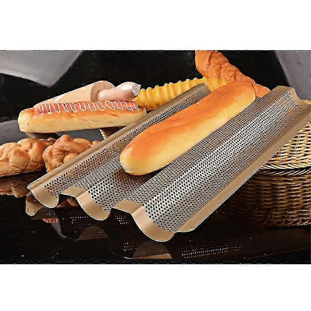 Perforert baguetteform til kjøkken - 3-spors brødbakebrett i rustfritt stål