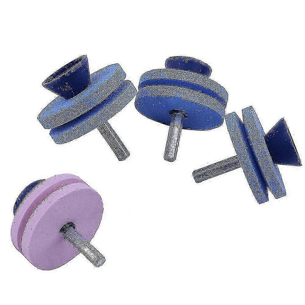 2025 -4 Pieces Whetstone Double Layer Lawn Mower Drill Blade Sharpener Blade Balancer For Hand Power Drill,blue*3+pink*1
