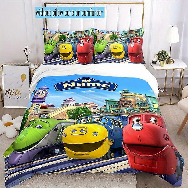 TE33 3pcs Custom Name Chuggington Bedding Set Duvet Cover Closure Includes 1 Duvet Cover & 2 Pillowcases, Soft and Comfortable Duvet Co