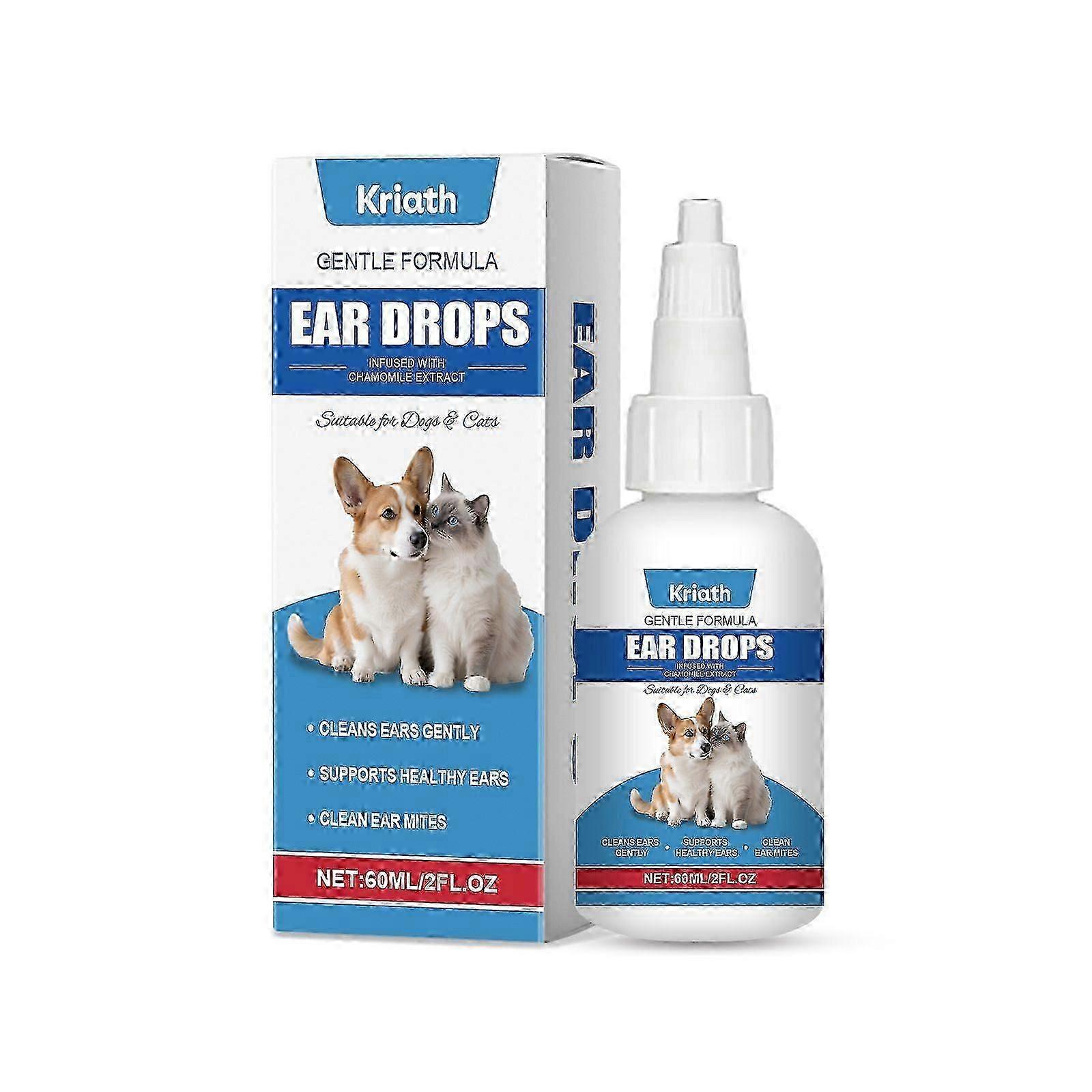 Cat & Dog Ear Infection Treatment Drops, Cat & Dog Ear Cleaner for Itchy Ear Relief, Relieve Itchy Ears 60ML