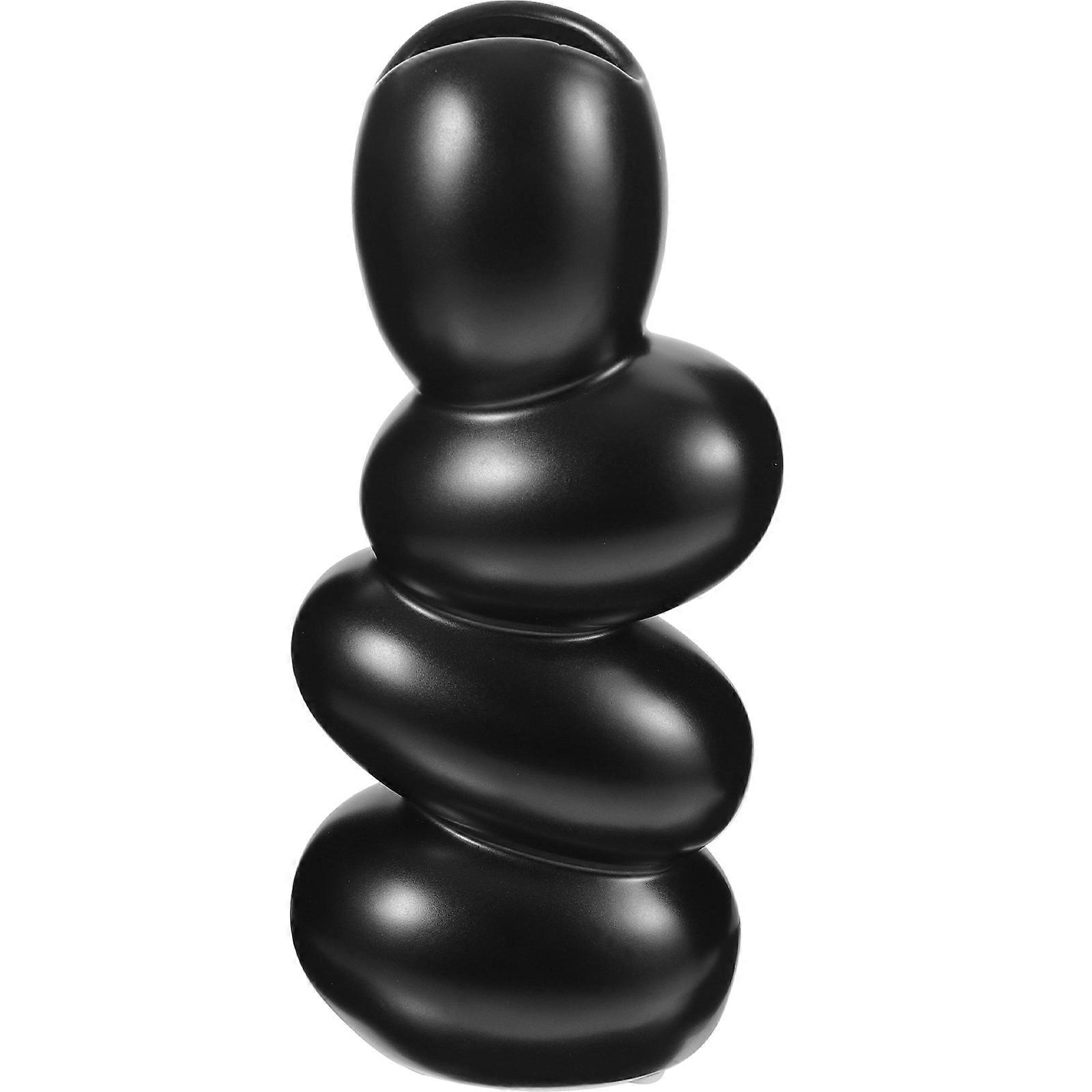 Black Ceramic Vase Decor for Flower Display with 3Pcs Cobblestones Shape