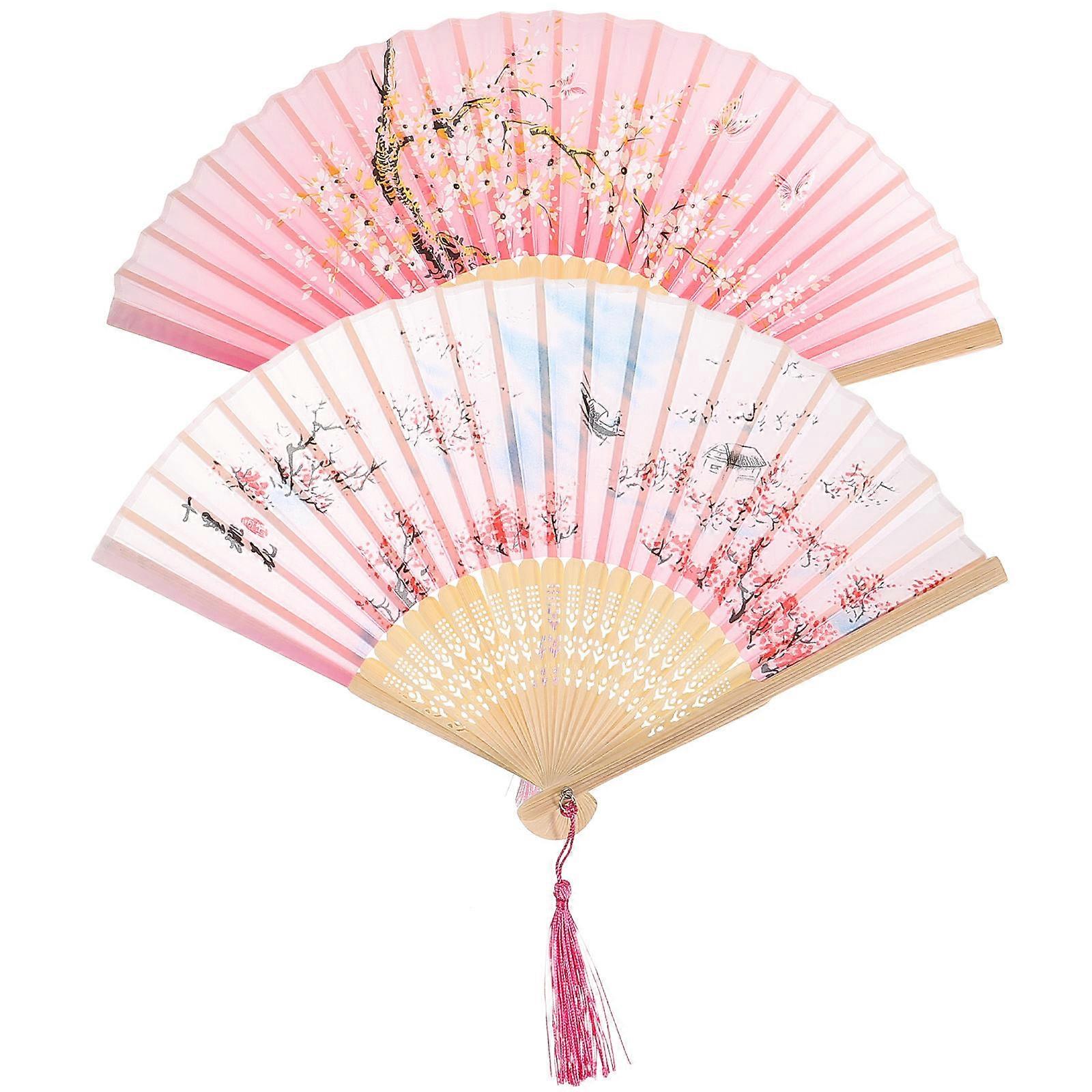 Ancient Style Folding Fan Bamboo Retro Hand Fan 2Pcs for Daily Use