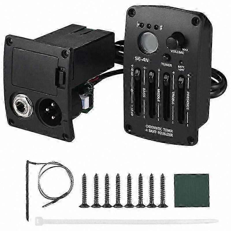 4-Band EQ Guitar Preamp with LCD Tuner and Piezo Pickup for Acoustic Instruments
