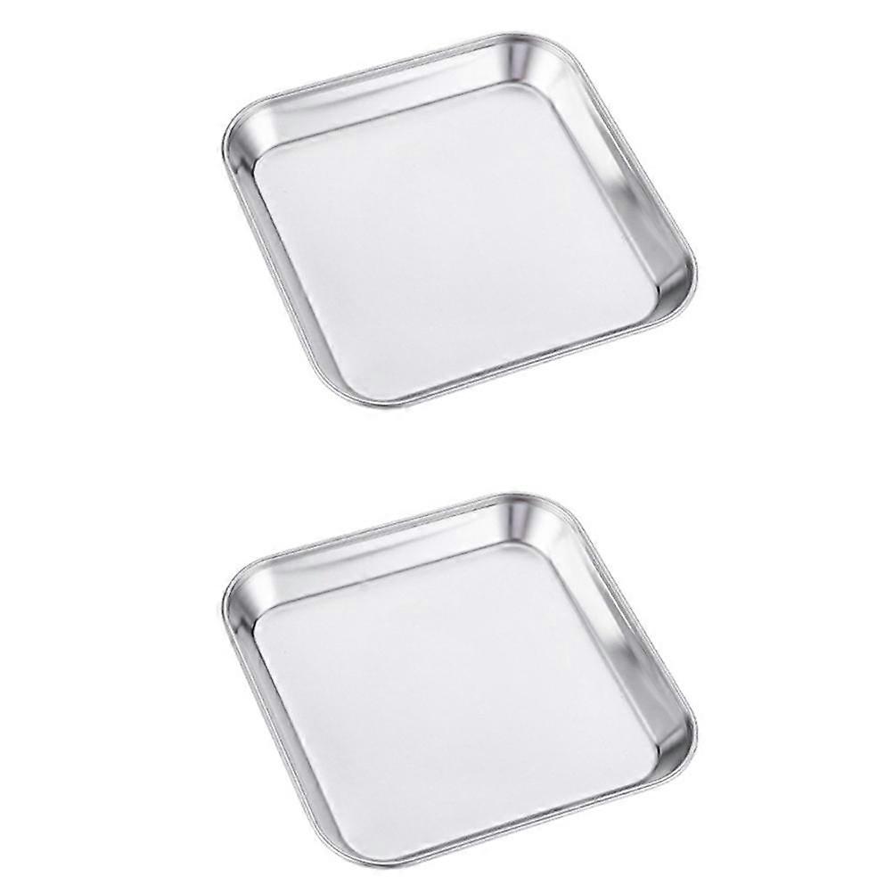 2Pcs Silver Stainless Steel Storage Plates Square Shape Great For Dessert Shop Use With 14X14CM Dimensions