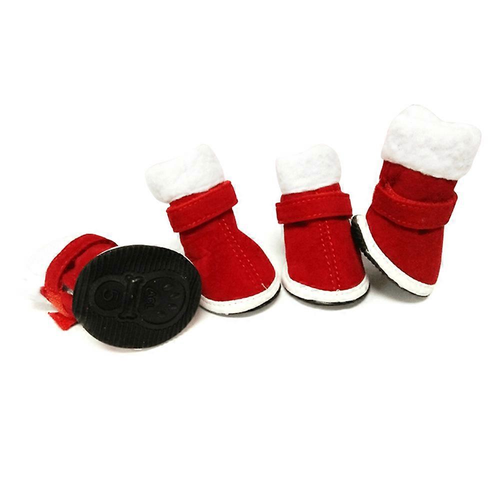 Pet Anti-Slip Shoes Dog Boots for Winter Use 4Pcs Red Booties Set