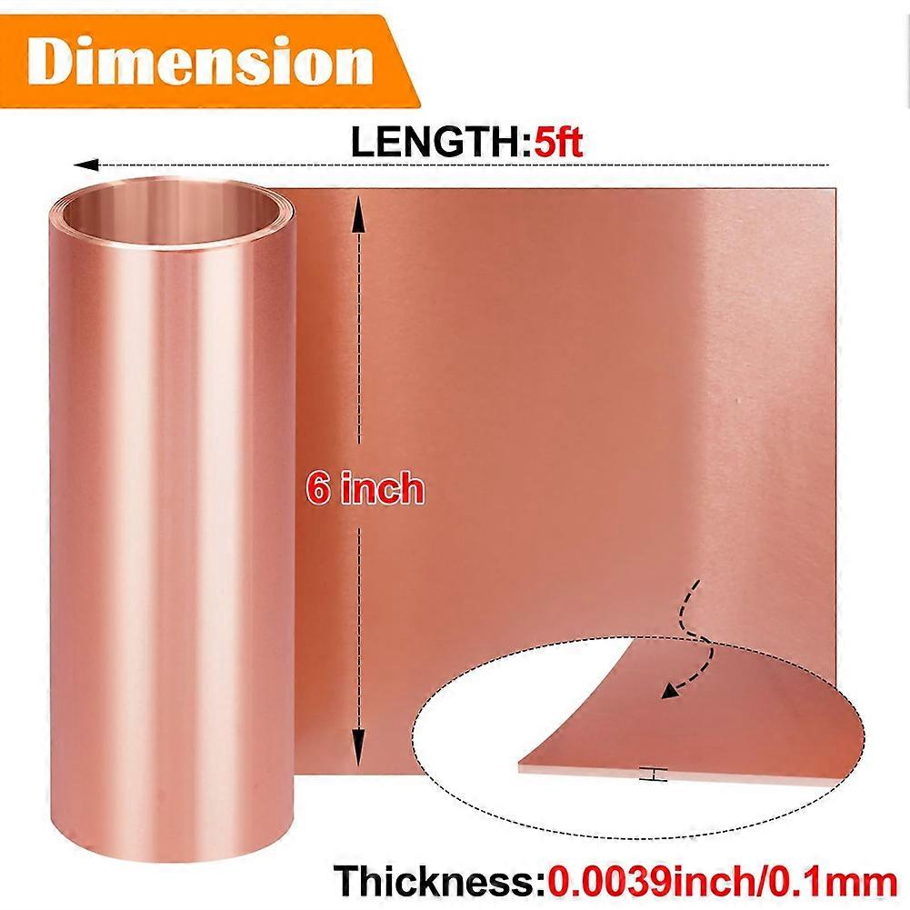 Copper Foil Sheet Roll, 6in X 5Ft Copper Sheet, 0.1mm Copper Flashing for House Repair & DIY Projects,6in X 5Ft