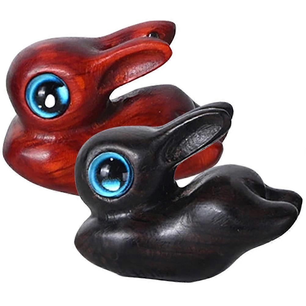 Cute Animal Sculpture Retro Rabbit Statue Handicraft Item Assorted Color Wood Material 2Pcs